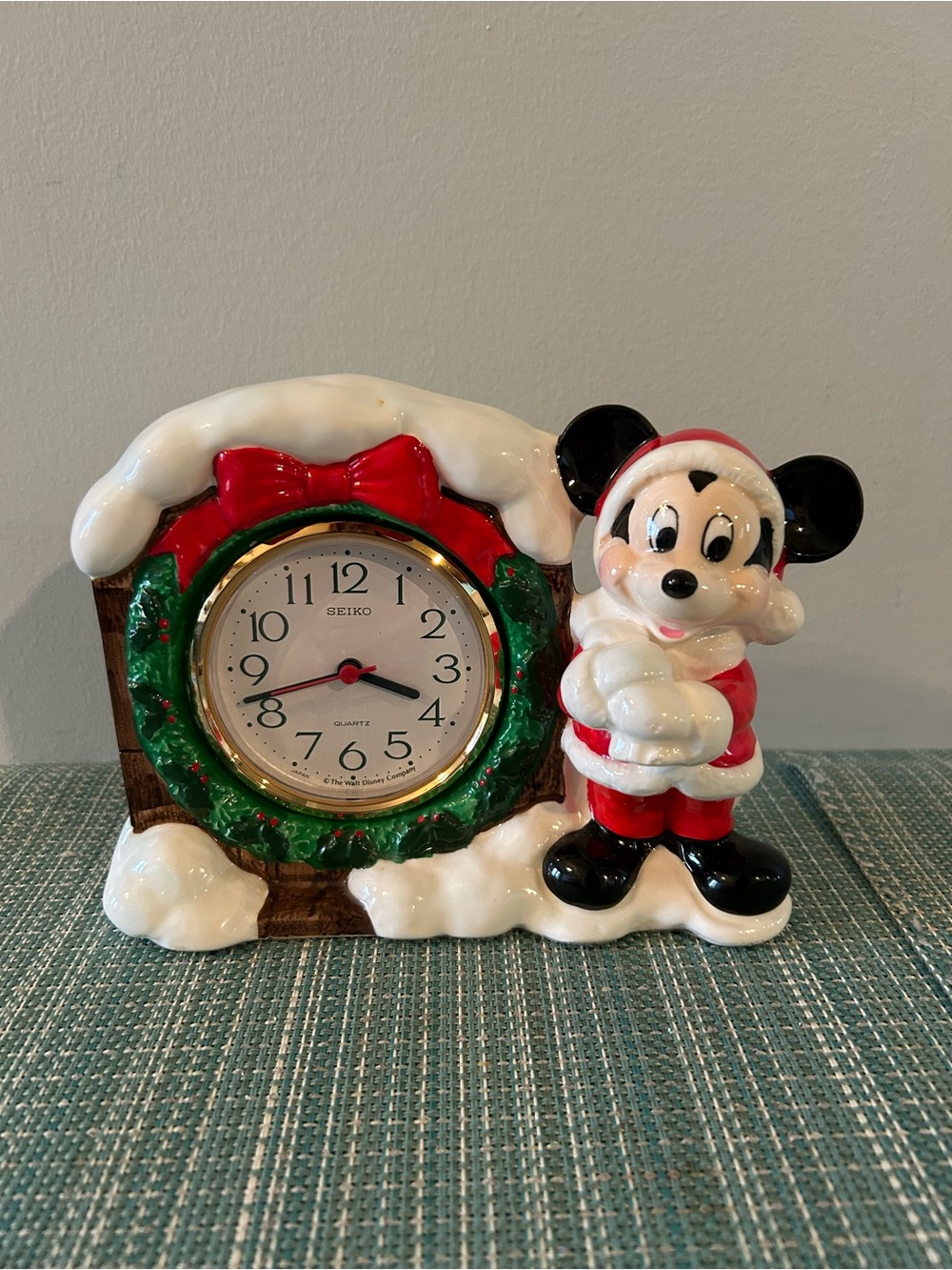Seiko Red, Green and White Mickey Mouse Holiday Mantel Clock